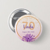 70歳の誕生日バラ金ゴールドと紙吹雪と花 缶バッジ (正面&裏面)