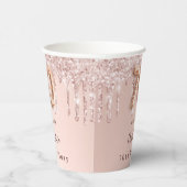 70歳の誕生日バラ金ゴールドグリッタードリップモノグラム 紙コップ (右)
