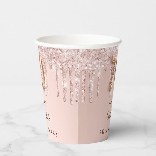 70歳の誕生日バラ金ゴールドグリッタードリップモノグラム 紙コップ (右)