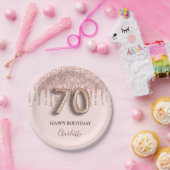 70歳の誕生日バラ金ゴールドグリッターピンクバルーンスタイル ペーパープレート (パーティー)