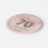 70歳の誕生日バラ金ゴールドグリッターピンクバルーンスタイル ペーパープレート (アングル)