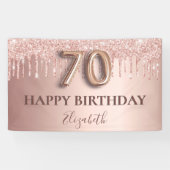 70歳の誕生日バラ金ゴールドグリッターピンクバルーンスタイル 横断幕 (横)