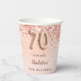 70歳の誕生日バラ金ゴールドグリッターモノグラム名 紙コップ