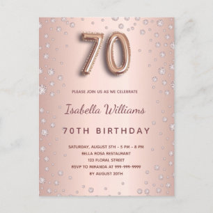 70歳の誕生日バラ金ゴールドディアモンバルーンスクリプト ポストカード