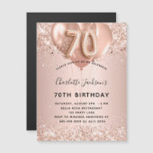 70歳の誕生日バラ金ゴールドバルーン招待マグネット (正面/裏面)