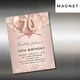 70歳の誕生日バラ金ゴールドバルーン招待マグネット