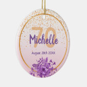 70歳の誕生日バラ金ゴールドパープル花模様名 セラミックオーナメント (右)