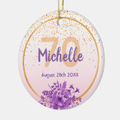 70歳の誕生日バラ金ゴールドパープル花模様名 セラミックオーナメント (左)