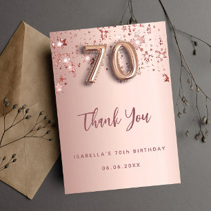 70歳の誕生日バラ金ゴールドピンクの星 サンキューカード