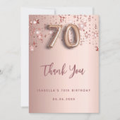 70歳の誕生日バラ金ゴールドピンクの星 サンキューカード (正面)
