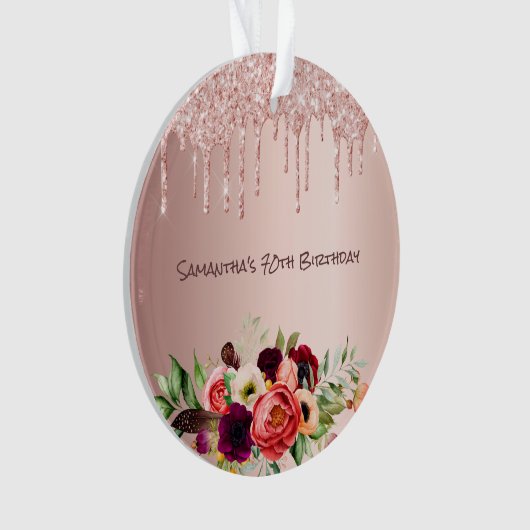 70歳の誕生日バラ金ゴールドピンクの花模様が乾く オーナメント (正面)
