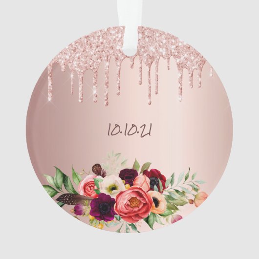 70歳の誕生日バラ金ゴールドピンクの花模様が乾く オーナメント (裏面)