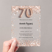 70歳の誕生日バラ金ゴールド澄んパーティー アクリル招待状 (インサイチュ (ポータブル))