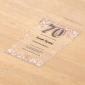 70歳の誕生日バラ金ゴールド澄んパーティー アクリル招待状 (レイダウン)