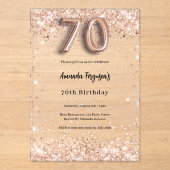 70歳の誕生日バラ金ゴールド澄んパーティー アクリル招待状 (正面)