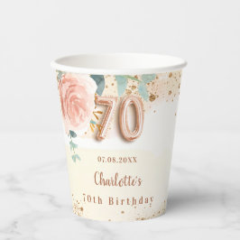70歳の誕生日バラ金ゴールド花模様 エレガント 紙コップ