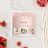 70歳の誕生日バラ金ゴールド赤面グリッター写真 スタンダードカクテルナプキン (インサイチュ)