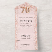 70歳の誕生日バラ金ゴールド赤面スパークルパーティーRSVP オールインワン招待状 (内側)