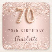 70歳の誕生日バラ金ゴールド赤面名 スクエアペーパーコースター (正面)