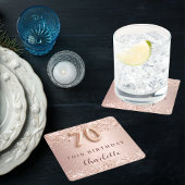 70歳の誕生日バラ金ゴールド赤面名 スクエアペーパーコースター