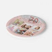 70歳の誕生日バラ金ゴールド赤面銀グリッター写真 ペーパープレート (アングル)