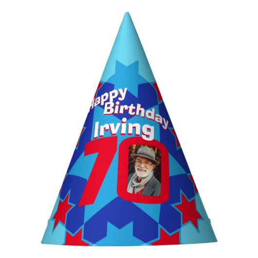 70歳の誕生日パーソナライズされた写真スター名hat パーティーハット (正面)