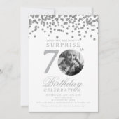 70歳の誕生日パーティーおめでとう シルバー コンフェティ 招待状 (正面)