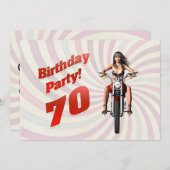 70歳の誕生日パーティーで、バイクで女の子と一緒に過ごす 招待状 (正面/裏面)