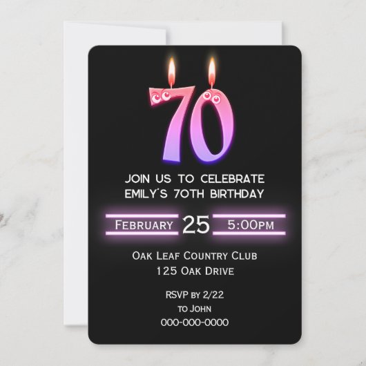 70歳の誕生日パーティーのろうそく 招待状 (正面)