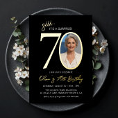 70歳の誕生日パーティーのサプライズ ブラック＆ゴールド 写真 箔招待状