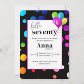 70歳の誕生日パーティーのネオンポルカドット 招待状 (正面)