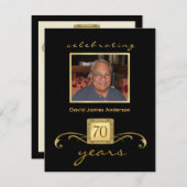 70歳の誕生日パーティーのフォト招待状フォーマル- 招待状 (正面/裏面)