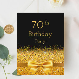 70歳の誕生日パーティーのブラック金ゴールドボウ招待状 ポストカード