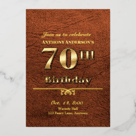 70歳の誕生日パーティーのレザーとゴールド 箔招待状