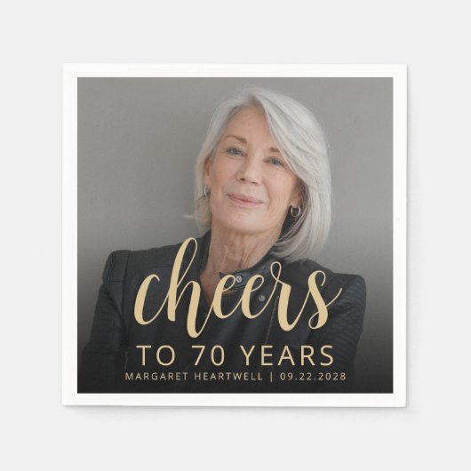 70歳の誕生日パーティーの写真で乾杯 スタンダードカクテルナプキン (正面)