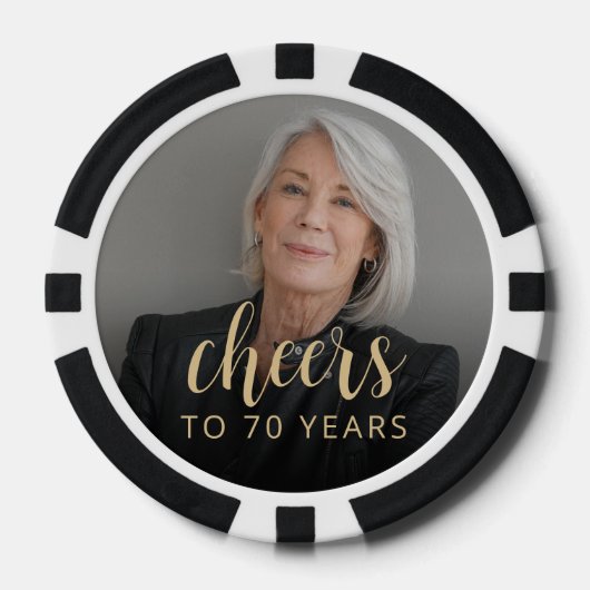 70歳の誕生日パーティーの写真で乾杯 ポーカーチップ (正面)