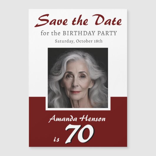 70歳の誕生日パーティーの写真マグネットを保存する (正面)