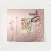 70歳の誕生日パーティーの写真 ローズゴールド グリッター ピンク タペストリー (正面(横))