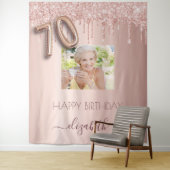 70歳の誕生日パーティーの写真 ローズゴールド グリッター ピンク タペストリー (インサイチュ)