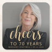 70歳の誕生日パーティーの写真 Cheers スクエアペーパーコースター (正面)