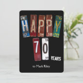 70歳の誕生日パーティーの古いライセンスプレート 招待状 (スタンド正面)