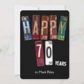 70歳の誕生日パーティーの古いライセンスプレート 招待状 (正面)