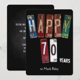 70歳の誕生日パーティーの古いライセンスプレート 招待状