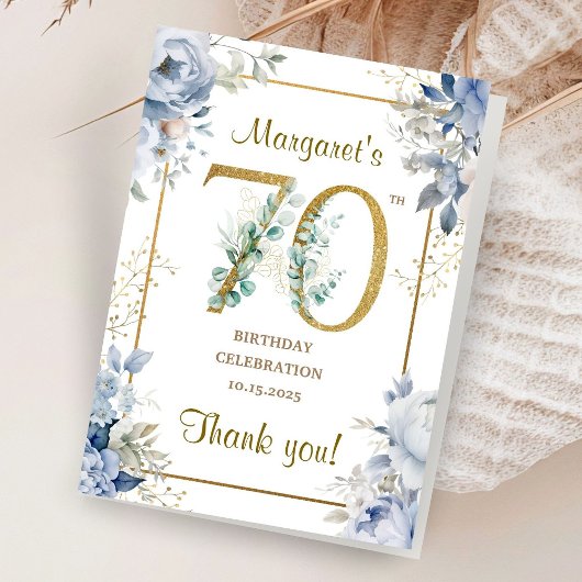 70歳の誕生日パーティーの折りたたみ式サンクスカード サンキューカード