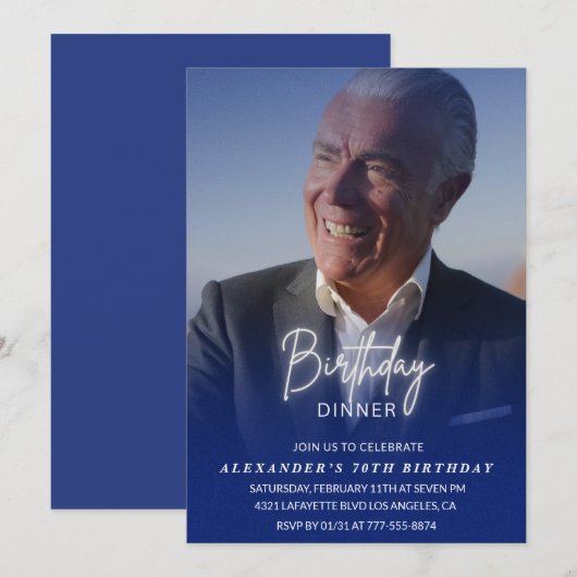 70歳の誕生日パーティーの招待状 誕生日ディナー 写真 男性 招待状 (正面/裏面)