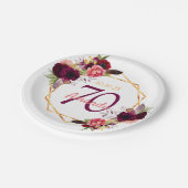 70歳の誕生日パーティーの花模様金ゴールド白 ペーパープレート (アングル)