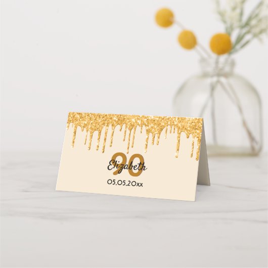 70歳の誕生日パーティーの金ゴールドが流れる プレイスカード (正面)
