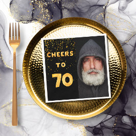 70歳の誕生日パーティーの黒と金の写真 スタンダードカクテルナプキン
