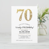 「70歳の誕生日パーティーへご招待 現代のゴールドグリッター」 招待状 (スタンド正面)