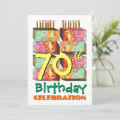 70歳の誕生日パーティーへの招待状キャンドルと贈り物 招待状 (スタンド正面)